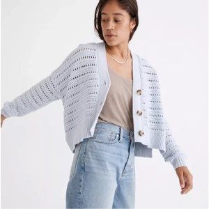 Madewell women's blue tanfield open-stitch cardigan L